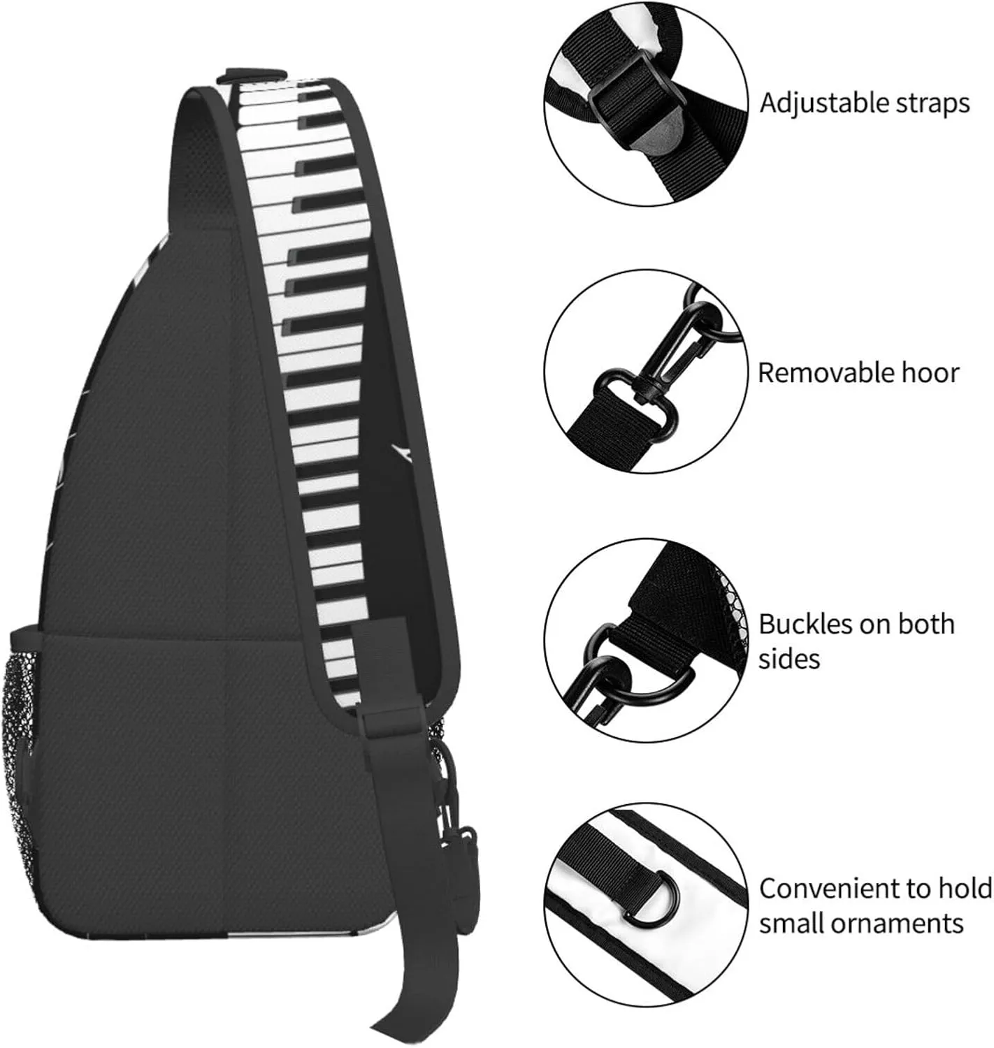 Black And White Piano Music Notes Musical Instrument Crossbody Backpack Chest Bag For Men Women Large Capacity Shoulder Sling Bag Cycling Travel Daypack
