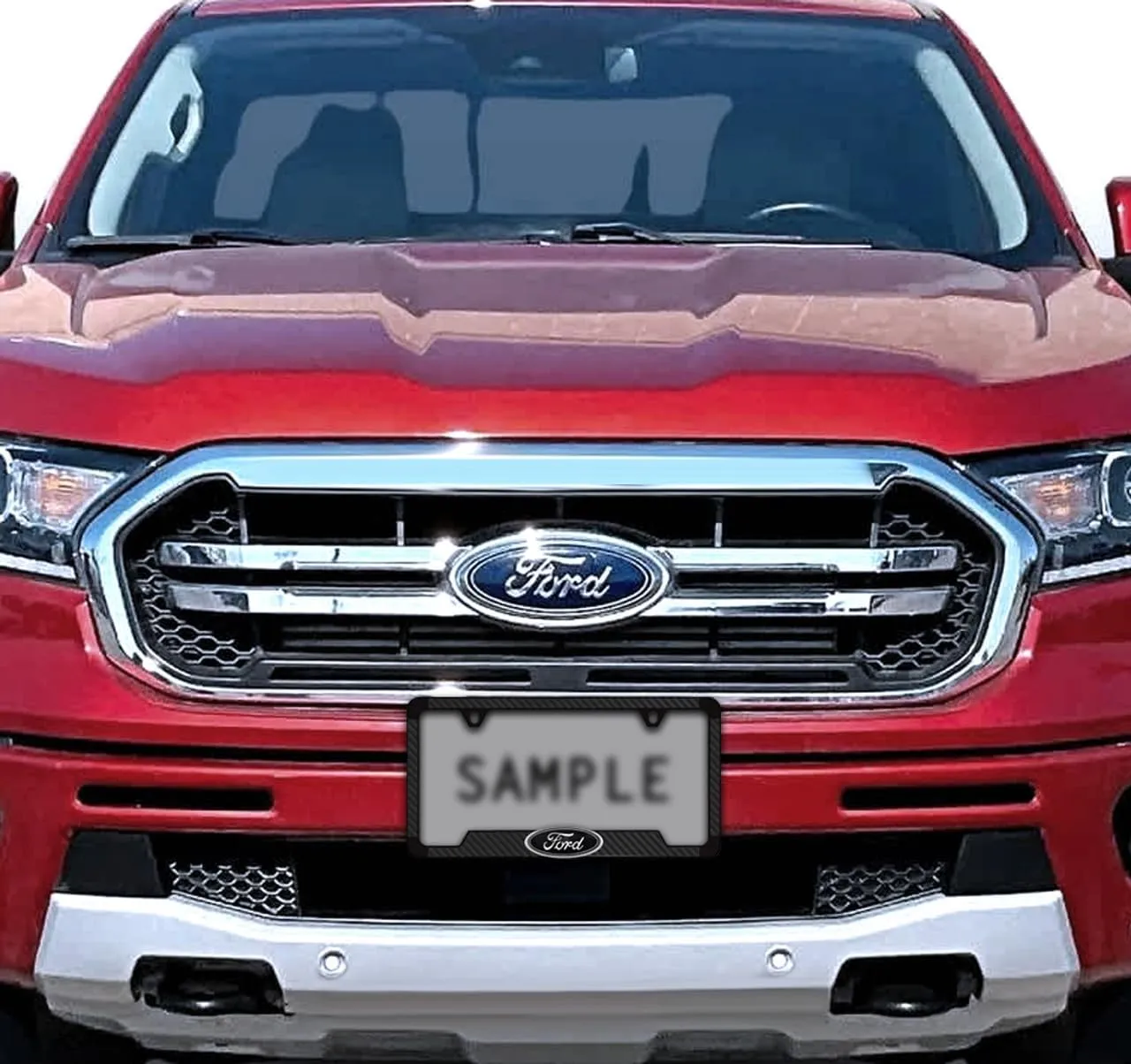 Black Carbon Fiber Vinyl Inlay License Frame with Black and Chrome 3D Ford Oval Black Emblem