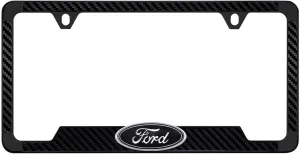 Black Carbon Fiber Vinyl Inlay License Frame with Black and Chrome 3D Ford Oval Black Emblem