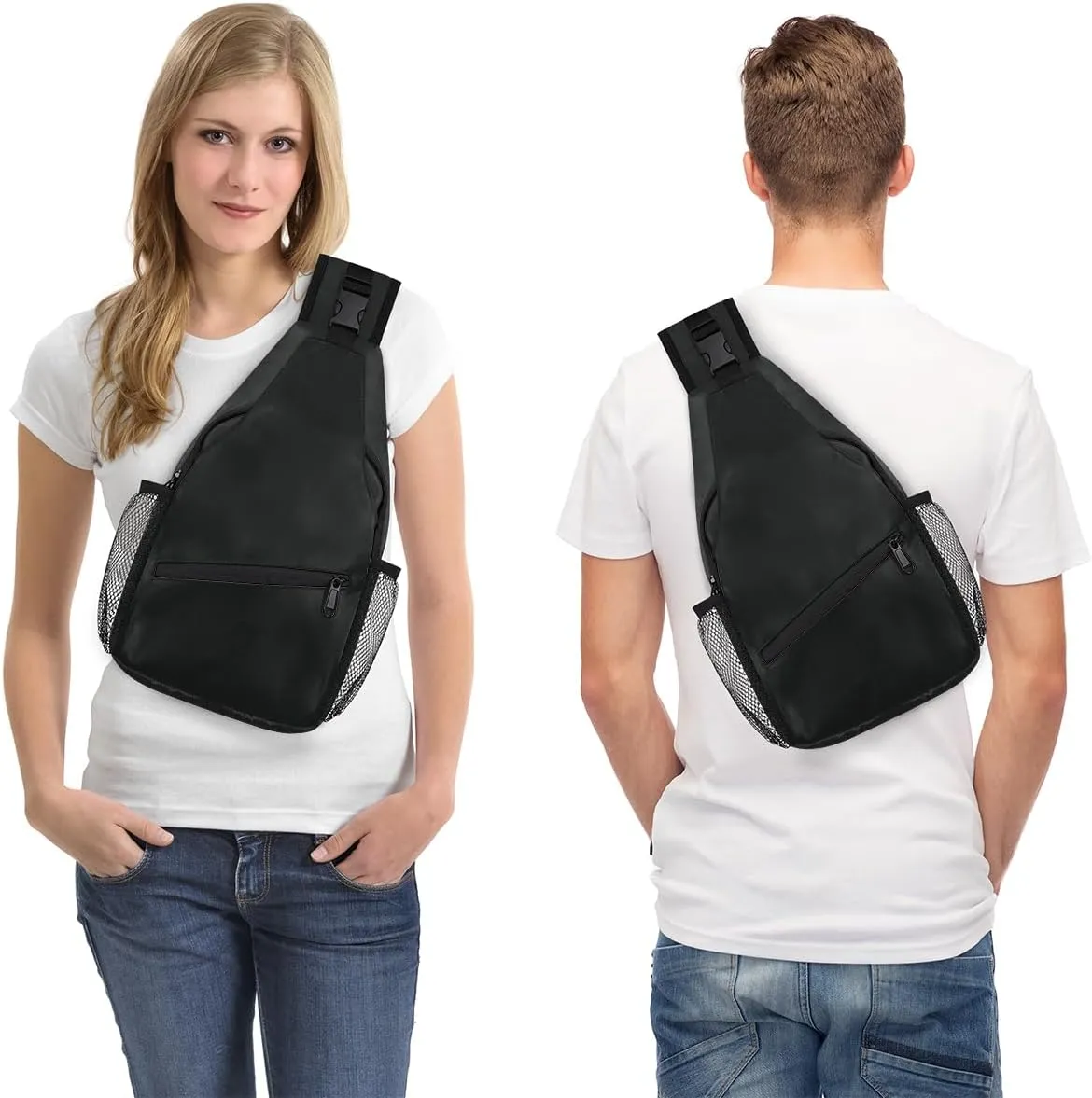 Black Crossbody Shoulder Bag Sling Backpack Lightweight Crossbody Bag Motorcycle Chest Bag for Women Men