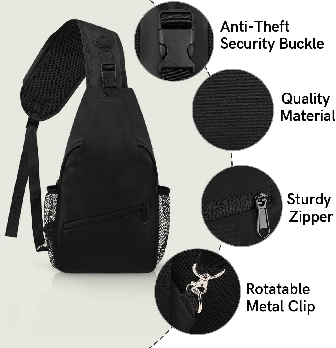 Black Crossbody Shoulder Bag Sling Backpack Lightweight Crossbody Bag Motorcycle Chest Bag for Women Men