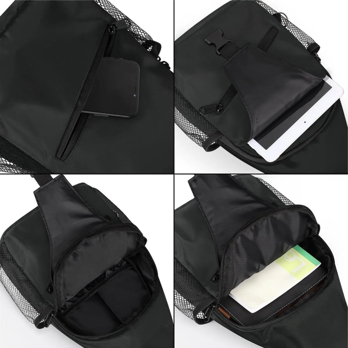 Black Crossbody Shoulder Bag Sling Backpack Lightweight Crossbody Bag Motorcycle Chest Bag for Women Men