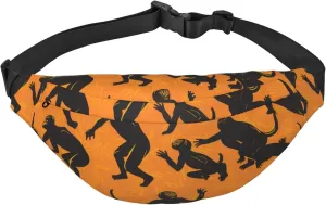 Black Gibbon Monkey print Fanny Pack For Men Women Adjustable Belt Bag Casual Waist Pack For Travel Hiking Running Cycling