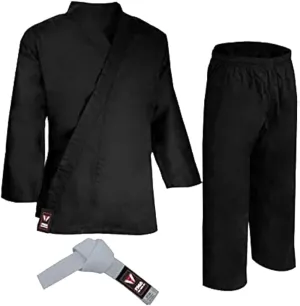 Black Karate Uniform, Gi 7 oz Adult Kids w/White belt Tae Kwon Do