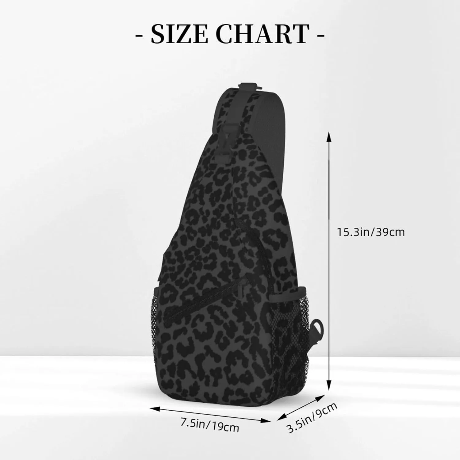 Black Leopard Print Sling Bag Abstract Spotted Fur Cheetah Pattern Crossbody Backpack Cute Wild Animal Skin Texture Chest Shoulder Bag Casual Gym Sports Travel Hiking Daypack for Women Men