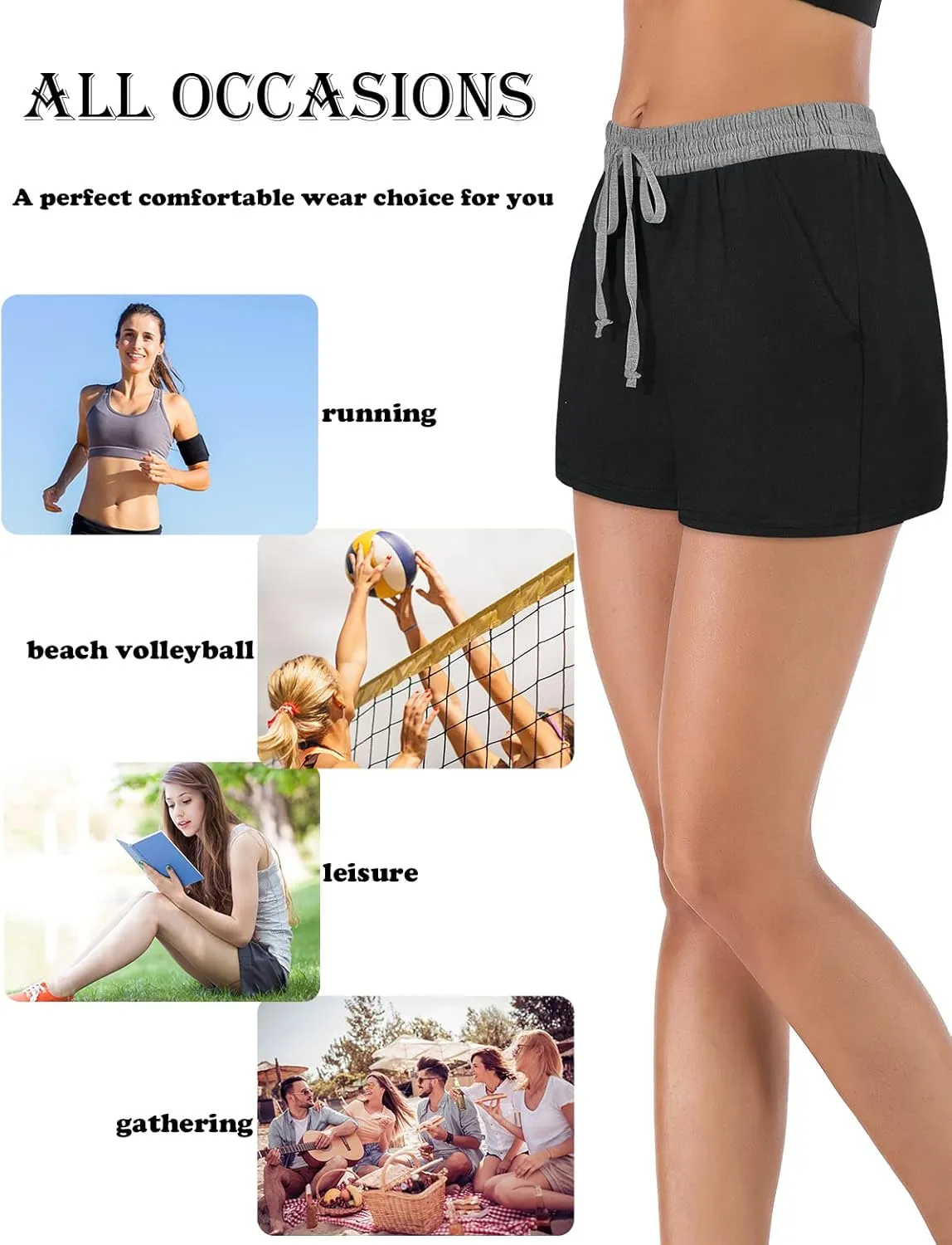 Blevonh Elastic Waist Soft Lounge Shorts Casual Pajama Shorts with Pockets