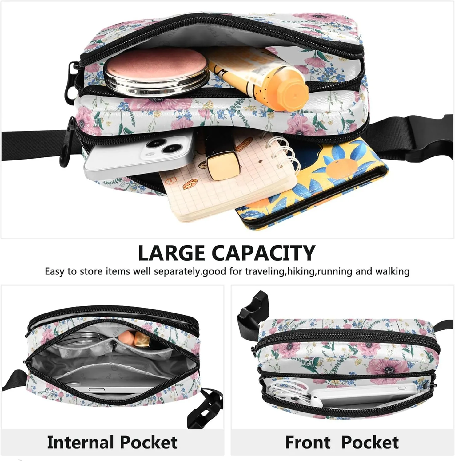 Bloom Pink Poppy Floral Waterproof Fanny Packs for Women Everywhere Belt Bag Flower Waist Pack for Women
