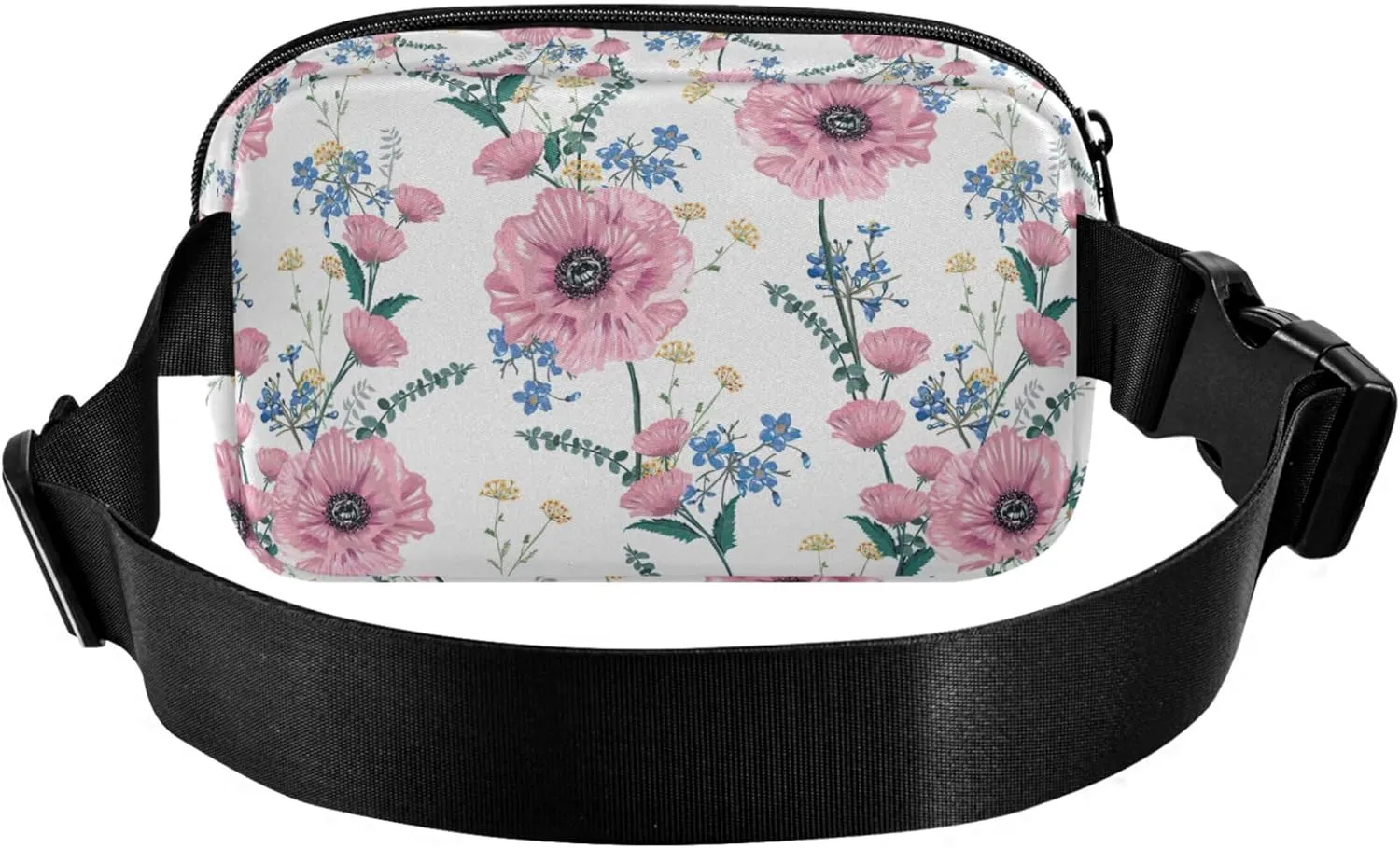 Bloom Pink Poppy Floral Waterproof Fanny Packs for Women Everywhere Belt Bag Flower Waist Pack for Women