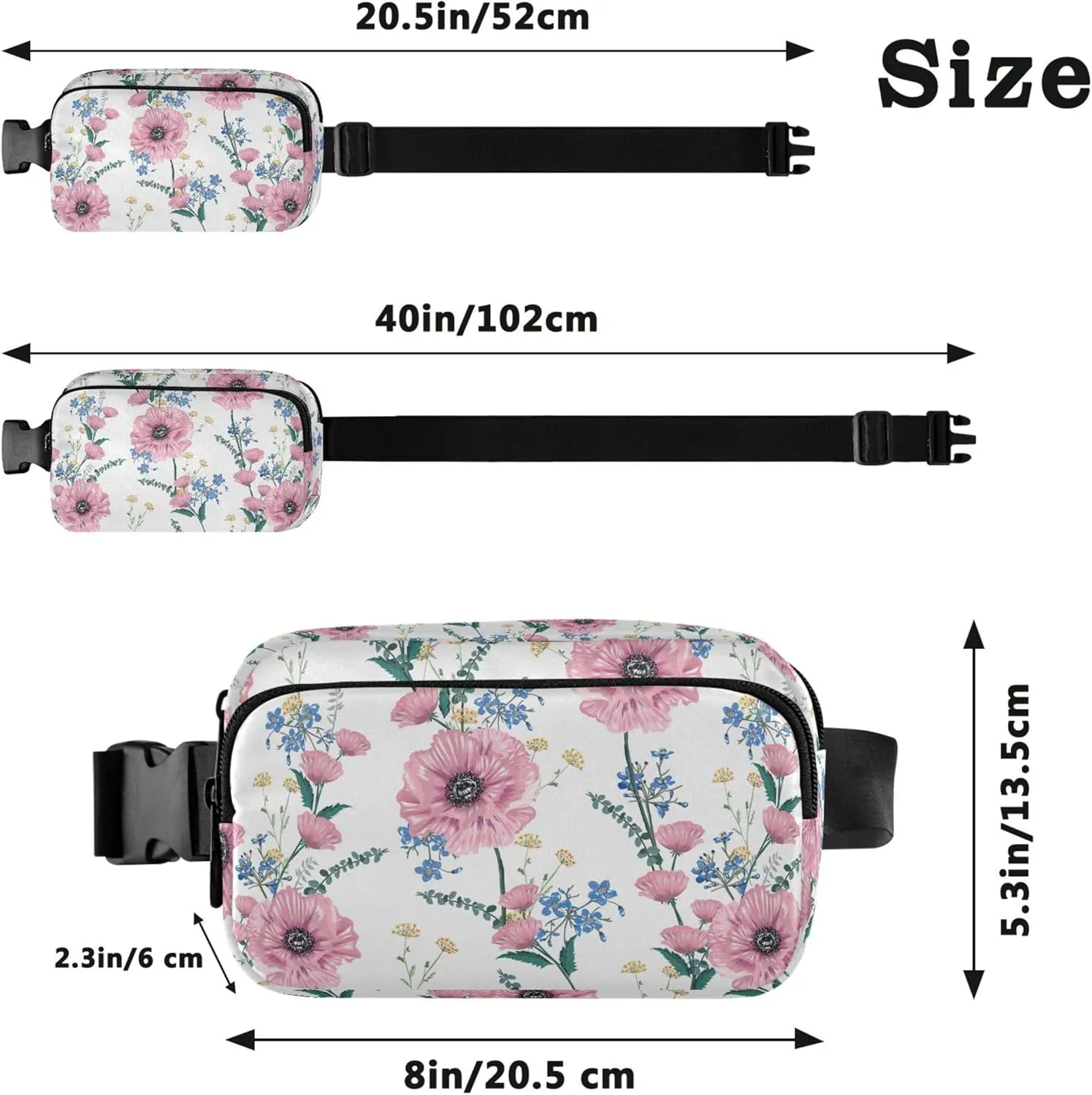 Bloom Pink Poppy Floral Waterproof Fanny Packs for Women Everywhere Belt Bag Flower Waist Pack for Women