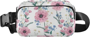 Bloom Pink Poppy Floral Waterproof Fanny Packs for Women Everywhere Belt Bag Flower Waist Pack for Women