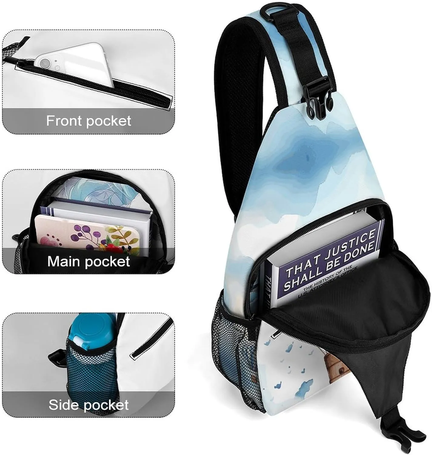 Blue And Orange Design Crossbody Bag, Sling Bag, Sling Backpack, Belt Bags for Travel Outdoors Hiking
