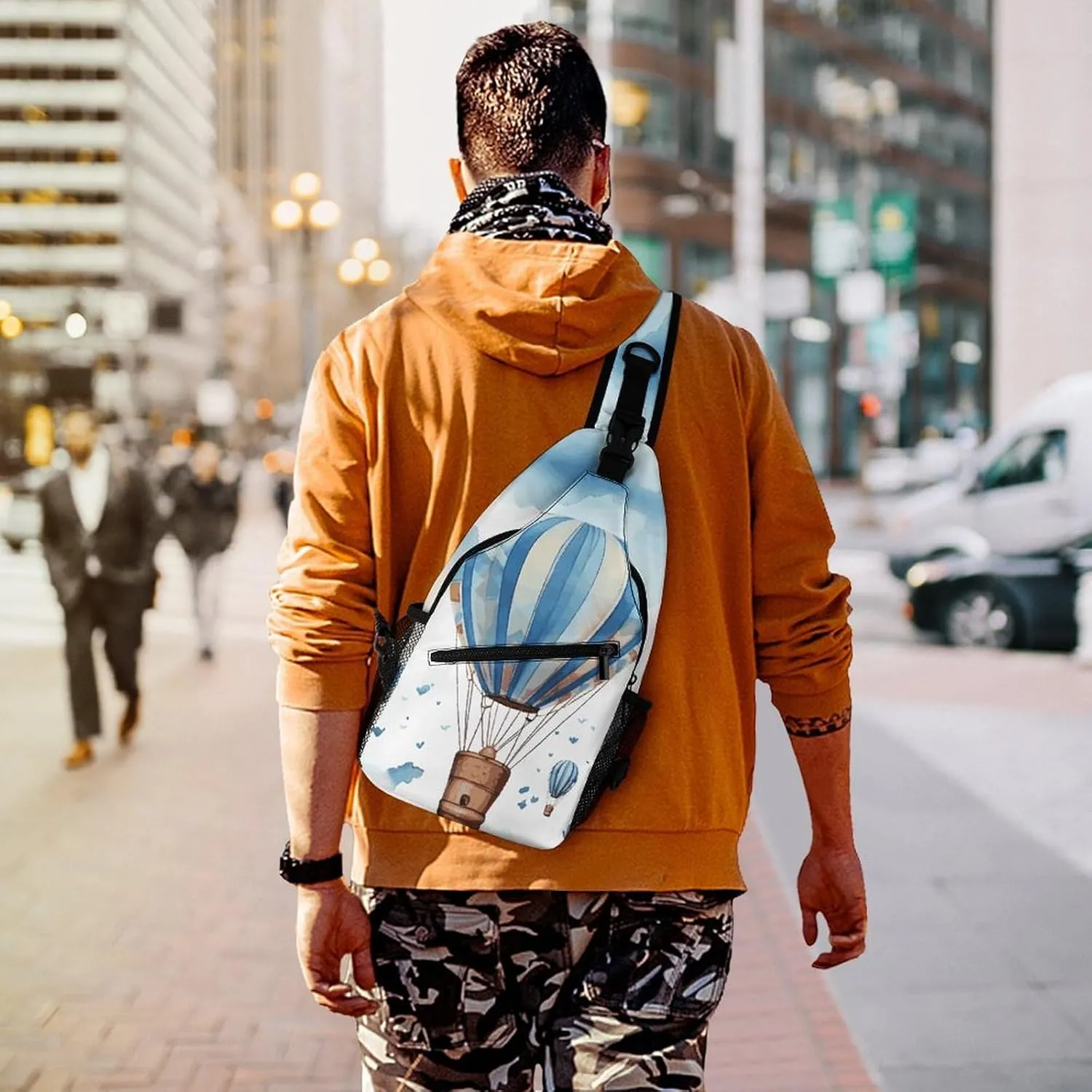 Blue And Orange Design Crossbody Bag, Sling Bag, Sling Backpack, Belt Bags for Travel Outdoors Hiking
