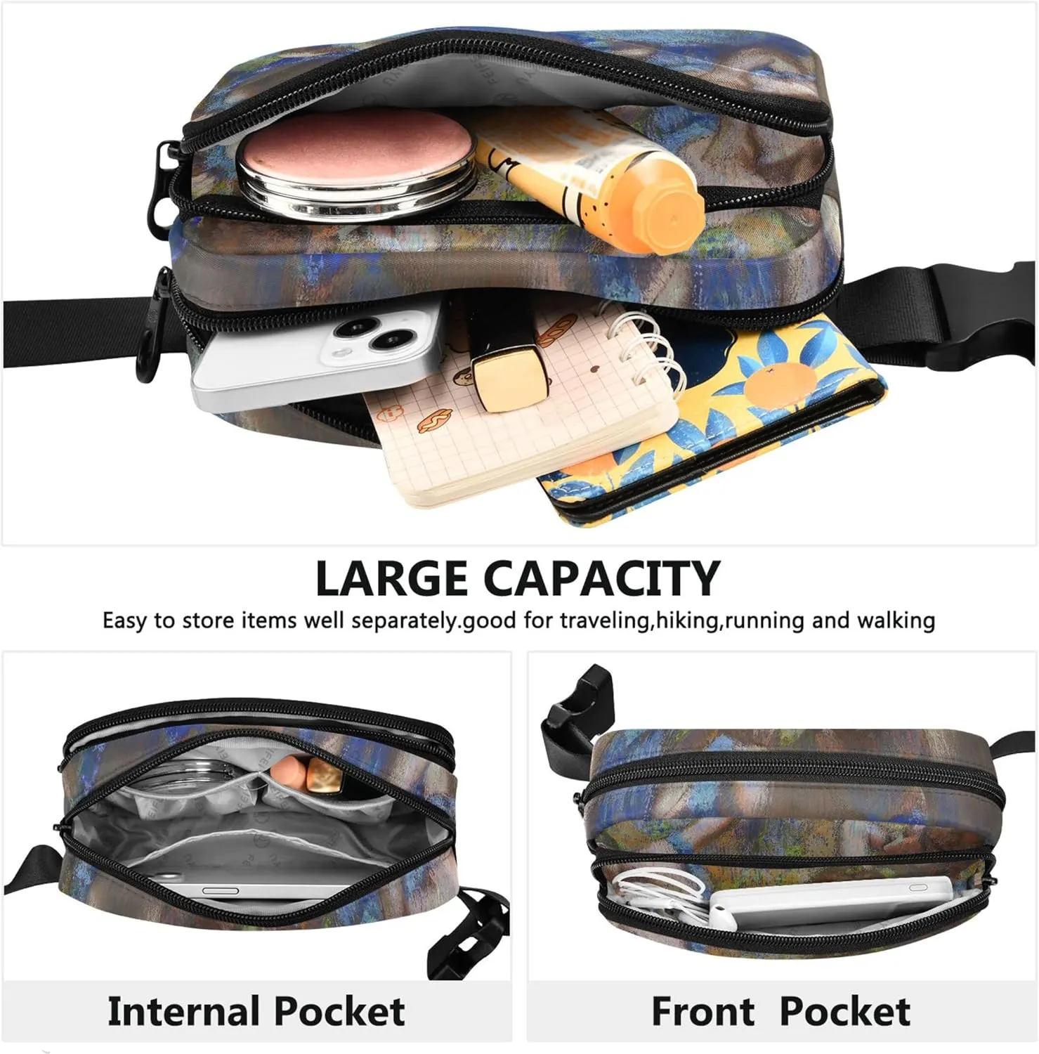 Blue Dancers Edgar Degas Prints Fanny Packs for Women Waterproof Anti Theft Belt Bag Cute Waist Pack for Women