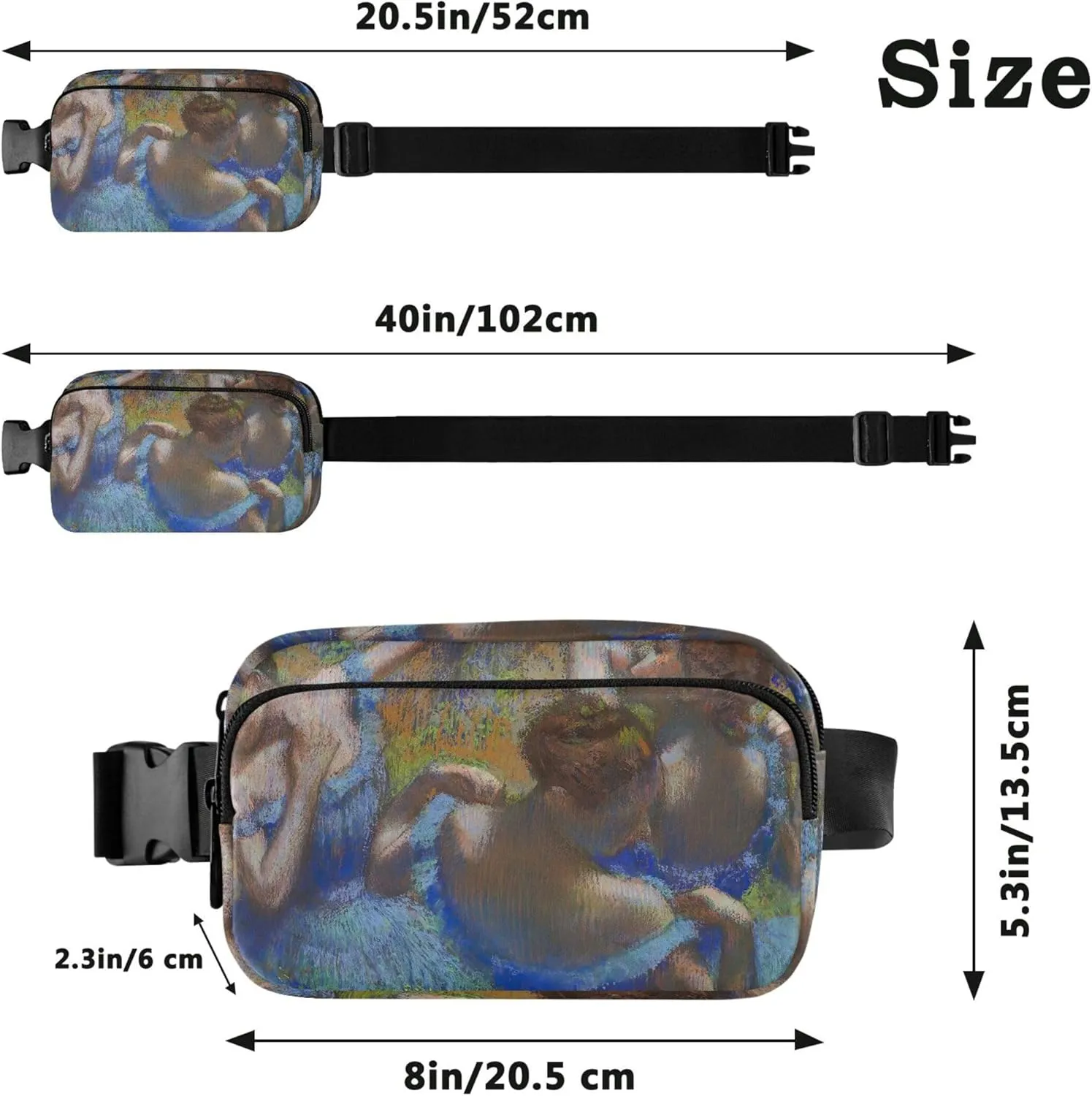 Blue Dancers Edgar Degas Prints Fanny Packs for Women Waterproof Anti Theft Belt Bag Cute Waist Pack for Women