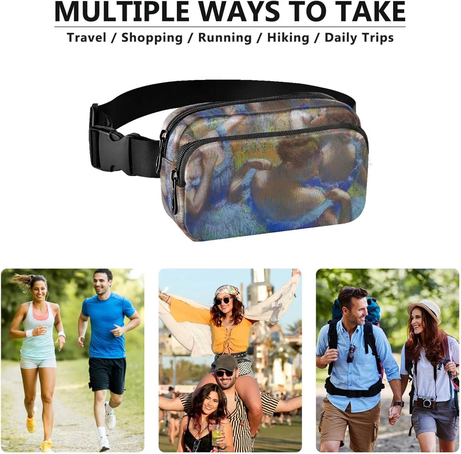 Blue Dancers Edgar Degas Prints Fanny Packs for Women Waterproof Anti Theft Belt Bag Cute Waist Pack for Women