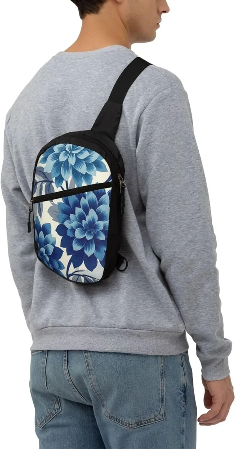 Blue Flower Print Crossbody Bags For Women, Sling Bag For Men, Hiking Backpack Lightweight For Casual Outdoor Travel