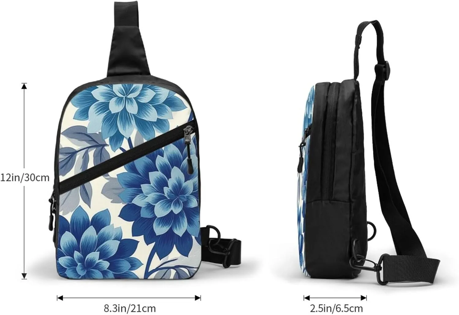 Blue Flower Print Crossbody Bags For Women, Sling Bag For Men, Hiking Backpack Lightweight For Casual Outdoor Travel