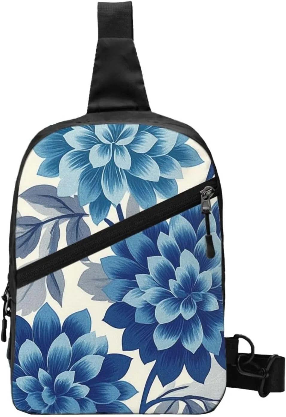 Blue Flower Print Crossbody Bags For Women, Sling Bag For Men, Hiking Backpack Lightweight For Casual Outdoor Travel