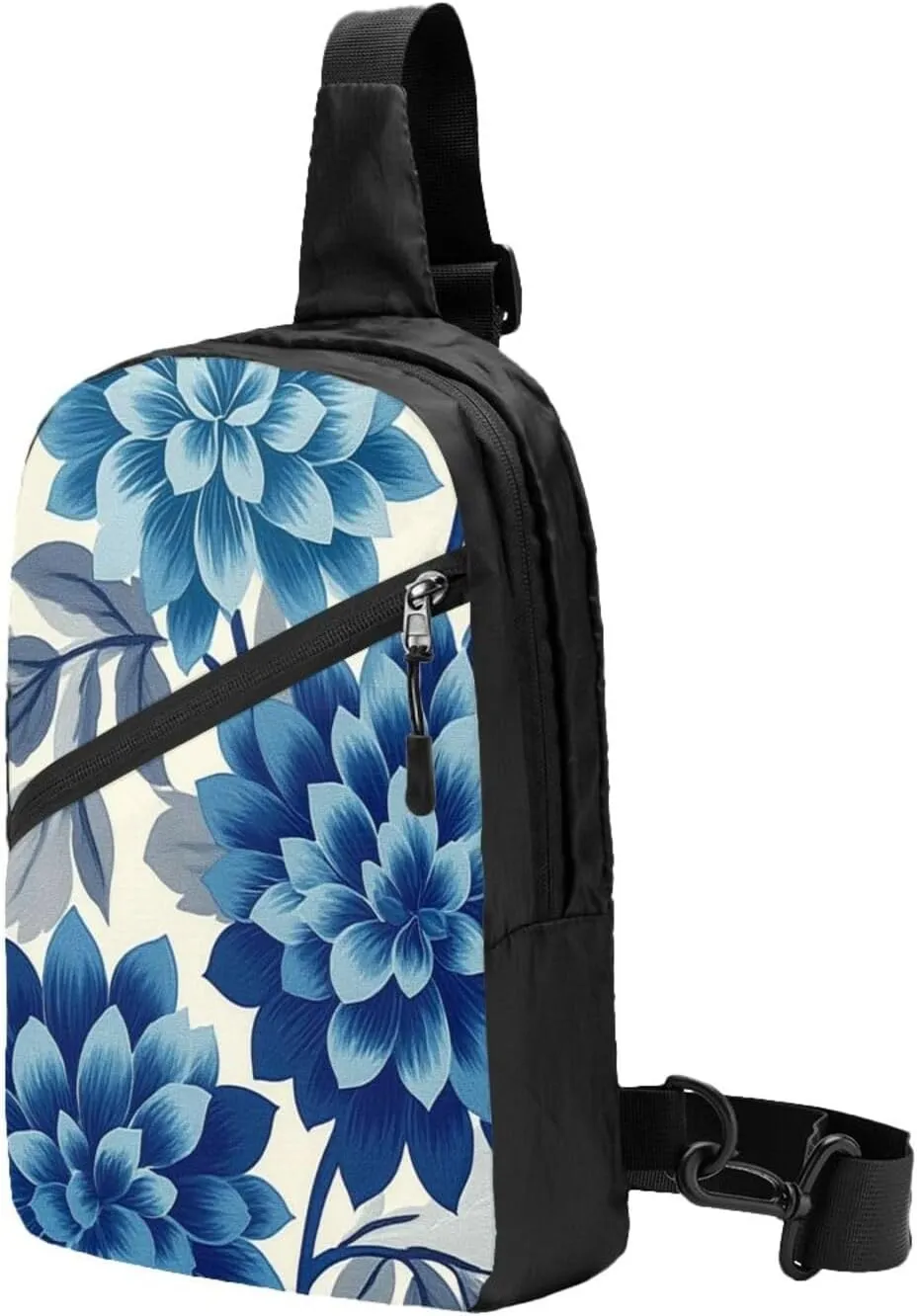 Blue Flower Print Crossbody Bags For Women, Sling Bag For Men, Hiking Backpack Lightweight For Casual Outdoor Travel