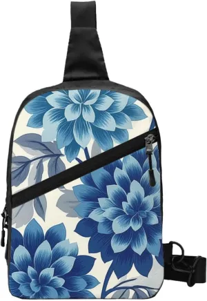 Blue Flower Print Crossbody Bags For Women, Sling Bag For Men, Hiking Backpack Lightweight For Casual Outdoor Travel