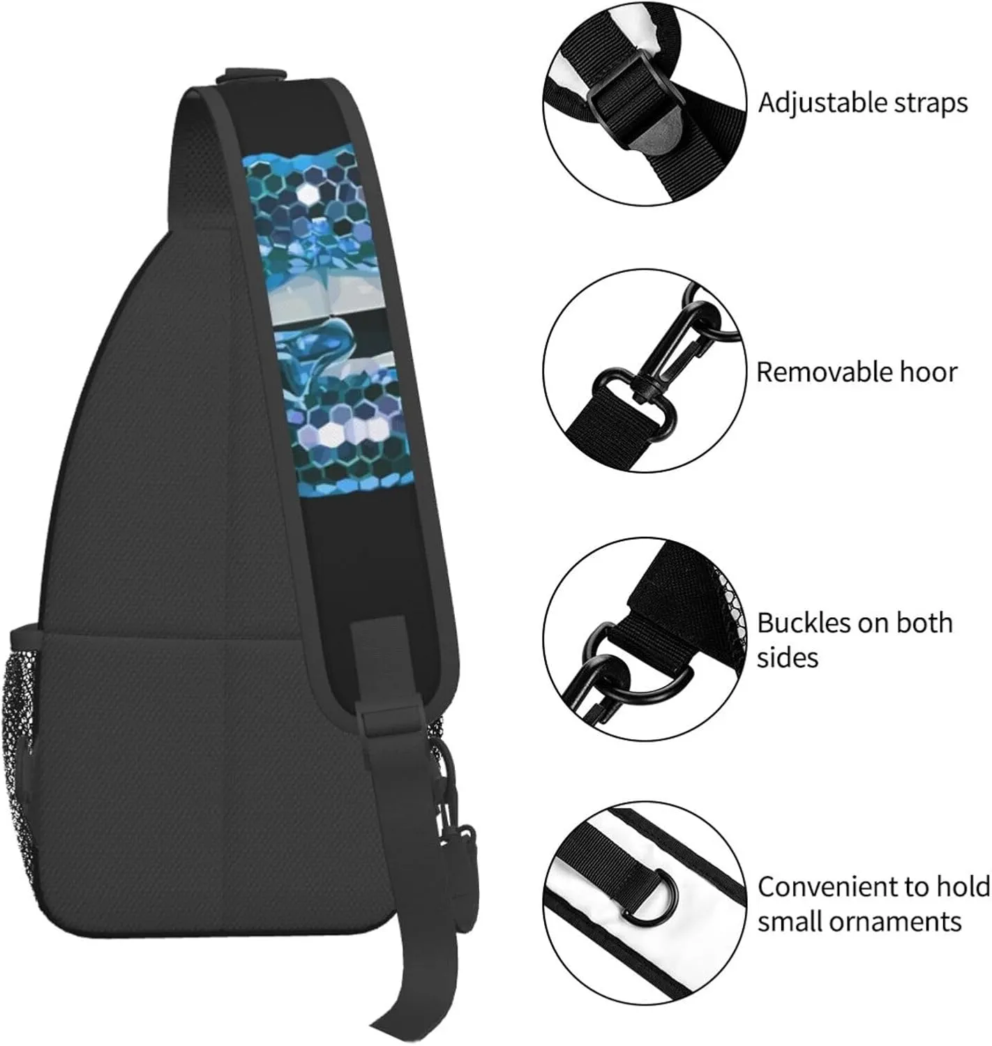 Blue Glittered Lip Chest Sling Bag Crossbody Shoulder Backpack Bag Gym Cycling Daypack Travel Hiking Cross Bag