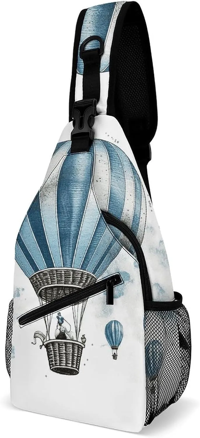 Blue Hot Air Balloon Crossbody Sling Bag for Women Men Sling Backpack Travel Chest Bag Pack Man Purse Shoulder Bags Daypack for Travel Hiking Cycling