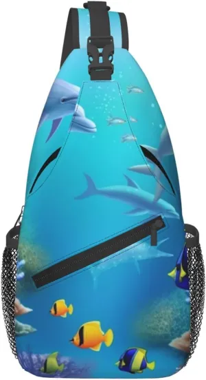 Blue Ocean Underwater Fish Crossbody Bags for Men Women Fashion Sling Backpack Casual Chest Bag Travel Hiking Daypack