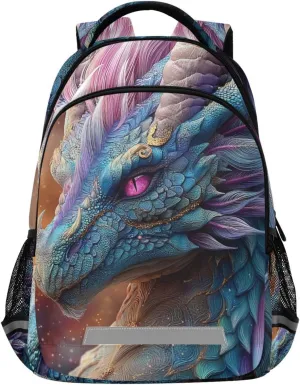 Blue Pink Colorful Dragon Backpack for Boys Girls Elementary School Bag Kids Travel Bags Casual Rucksack Laptop Bookbag