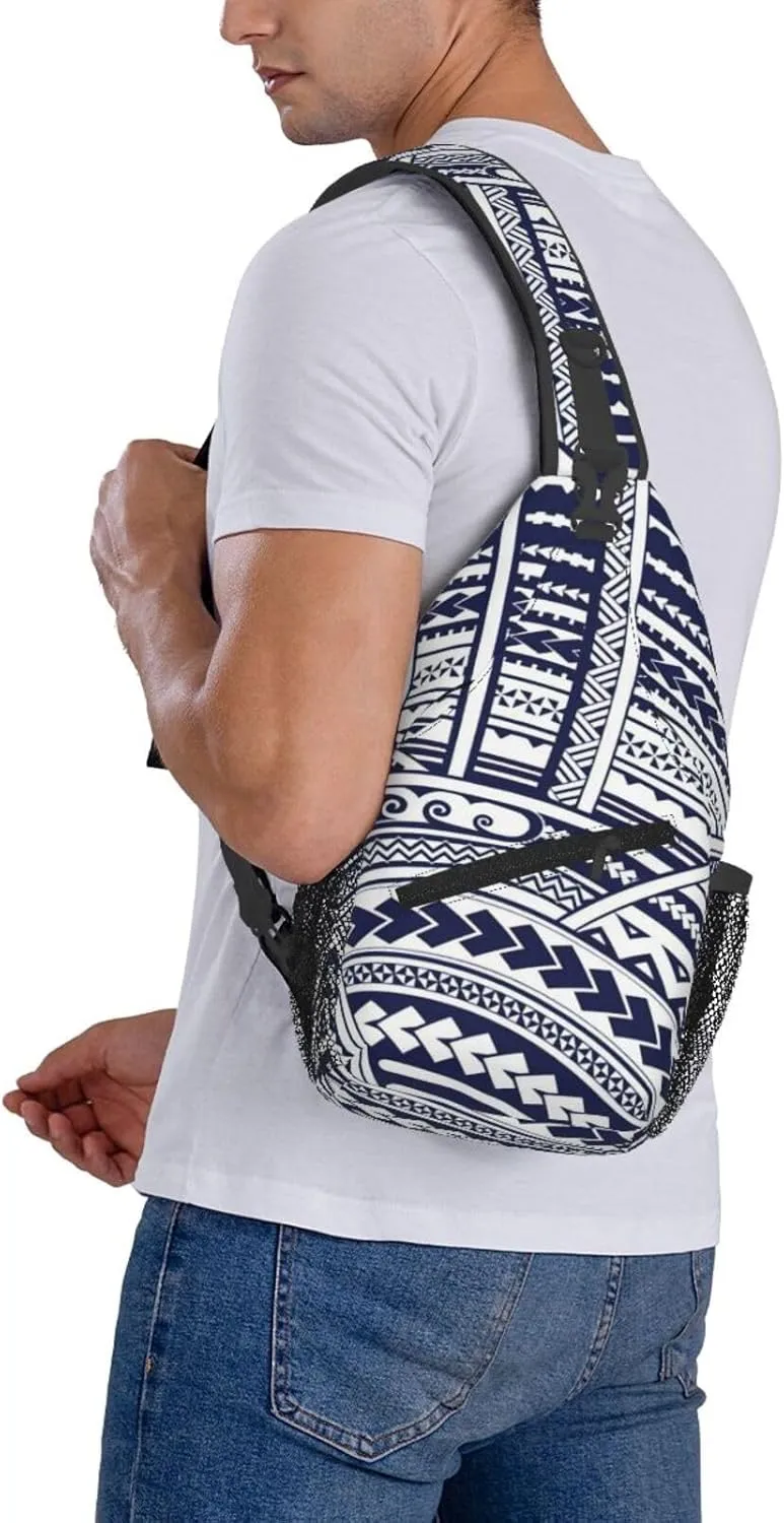 Blue Polynesian Maori Tribal Pattern Crossbody Chest Bag Lightweight Sling Daypackstravel Hiking Cycling For Men Women