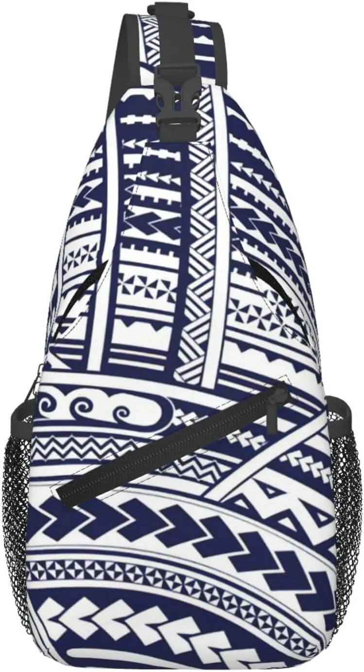 Blue Polynesian Maori Tribal Pattern Crossbody Chest Bag Lightweight Sling Daypackstravel Hiking Cycling For Men Women