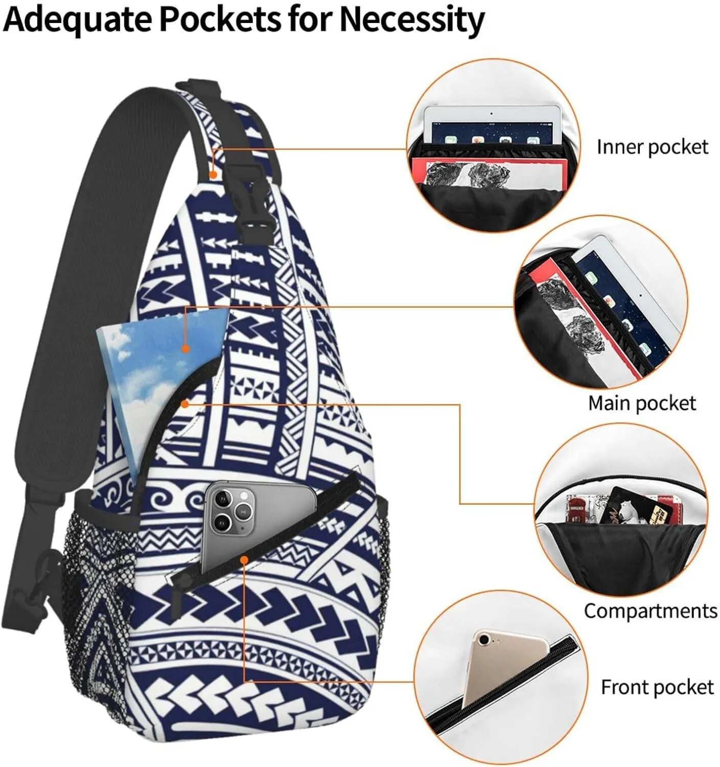 Blue Polynesian Maori Tribal Pattern Crossbody Chest Bag Lightweight Sling Daypackstravel Hiking Cycling For Men Women