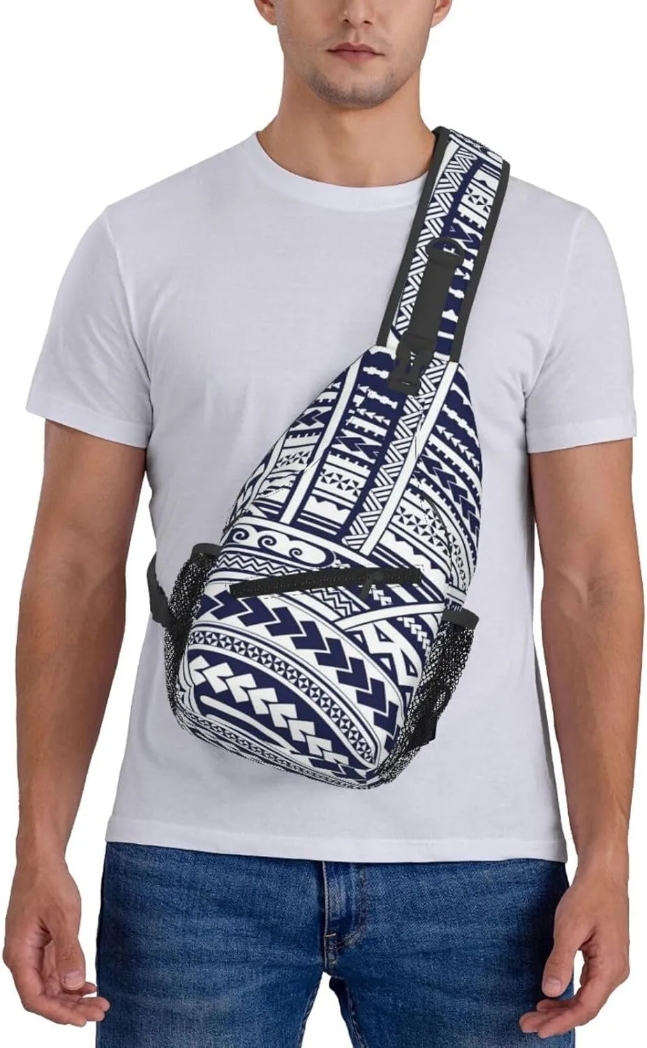 Blue Polynesian Maori Tribal Pattern Crossbody Chest Bag Lightweight Sling Daypackstravel Hiking Cycling For Men Women