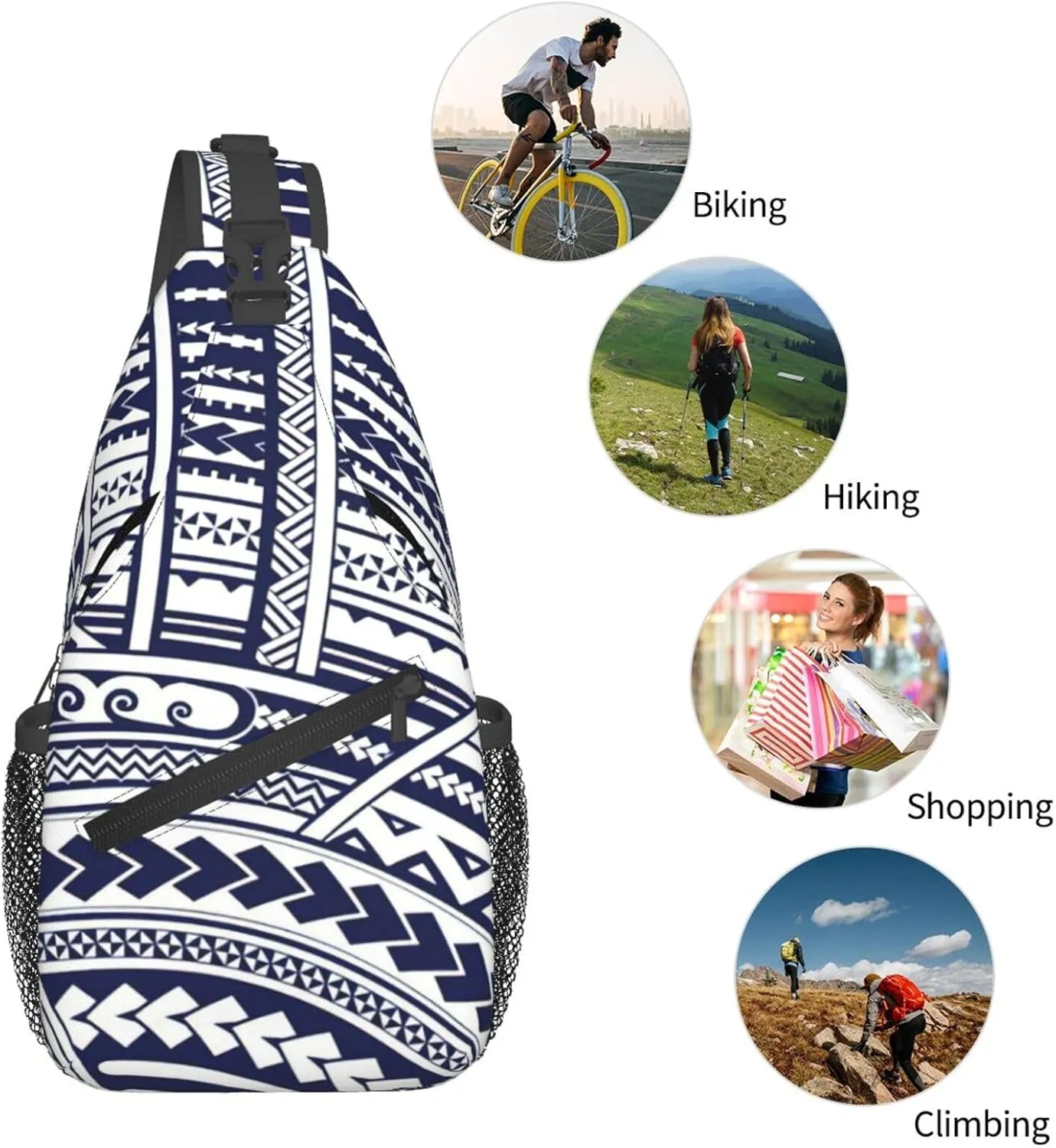 Blue Polynesian Maori Tribal Pattern Crossbody Chest Bag Lightweight Sling Daypackstravel Hiking Cycling For Men Women