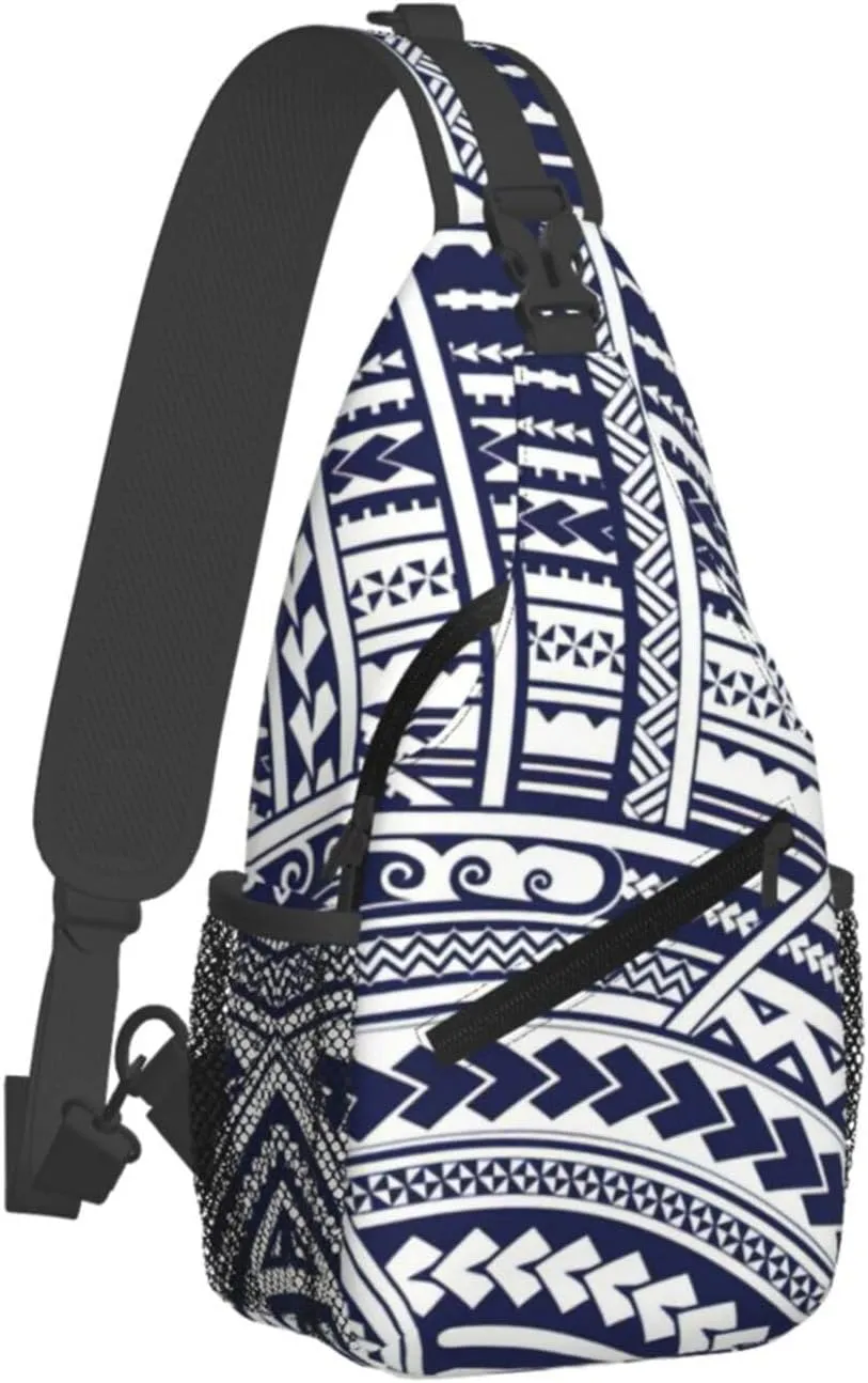 Blue Polynesian Maori Tribal Pattern Crossbody Chest Bag Lightweight Sling Daypackstravel Hiking Cycling For Men Women
