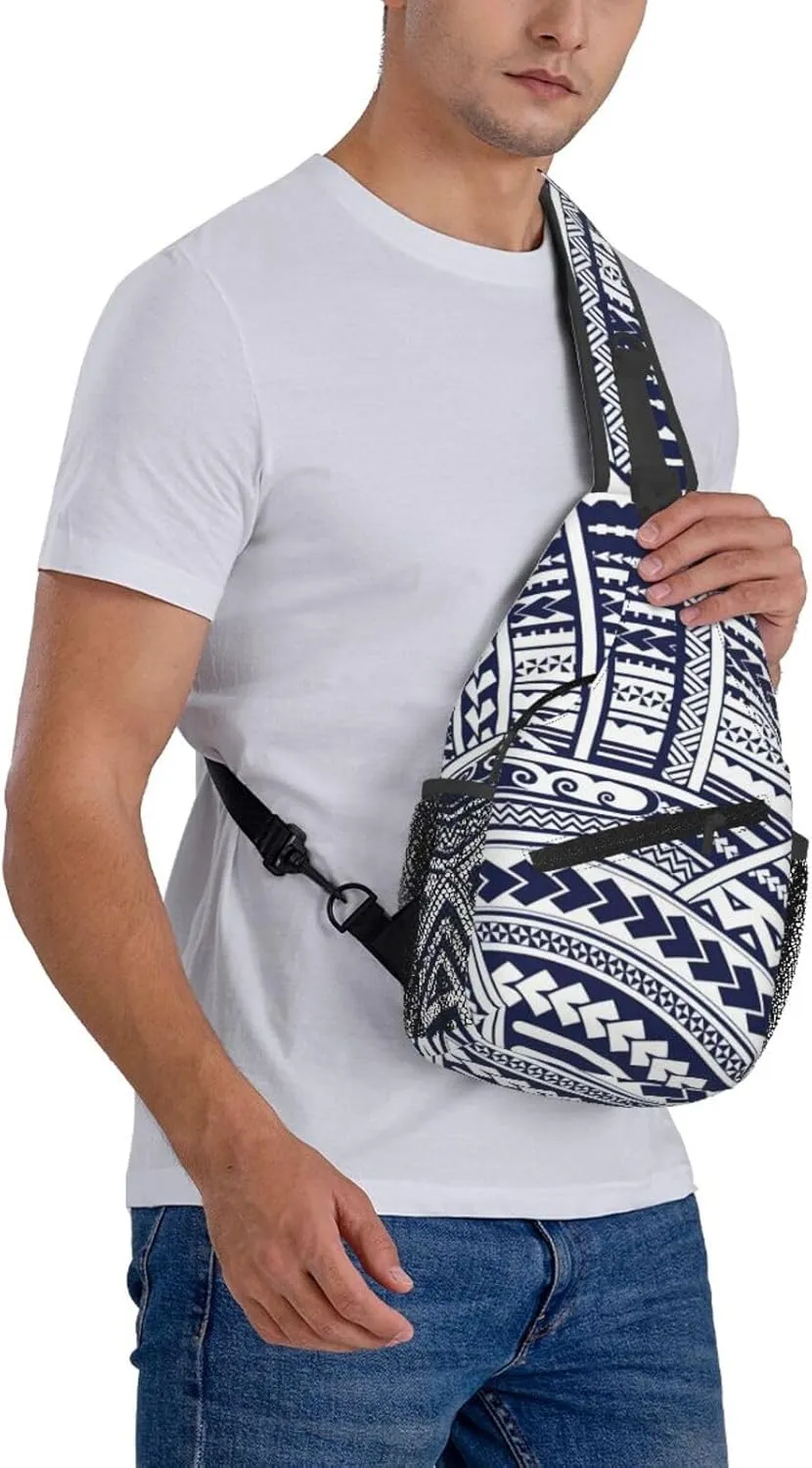 Blue Polynesian Maori Tribal Pattern Crossbody Chest Bag Lightweight Sling Daypackstravel Hiking Cycling For Men Women
