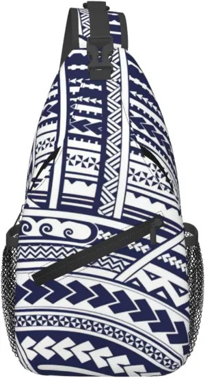 Blue Polynesian Maori Tribal Pattern Crossbody Chest Bag Lightweight Sling Daypackstravel Hiking Cycling For Men Women