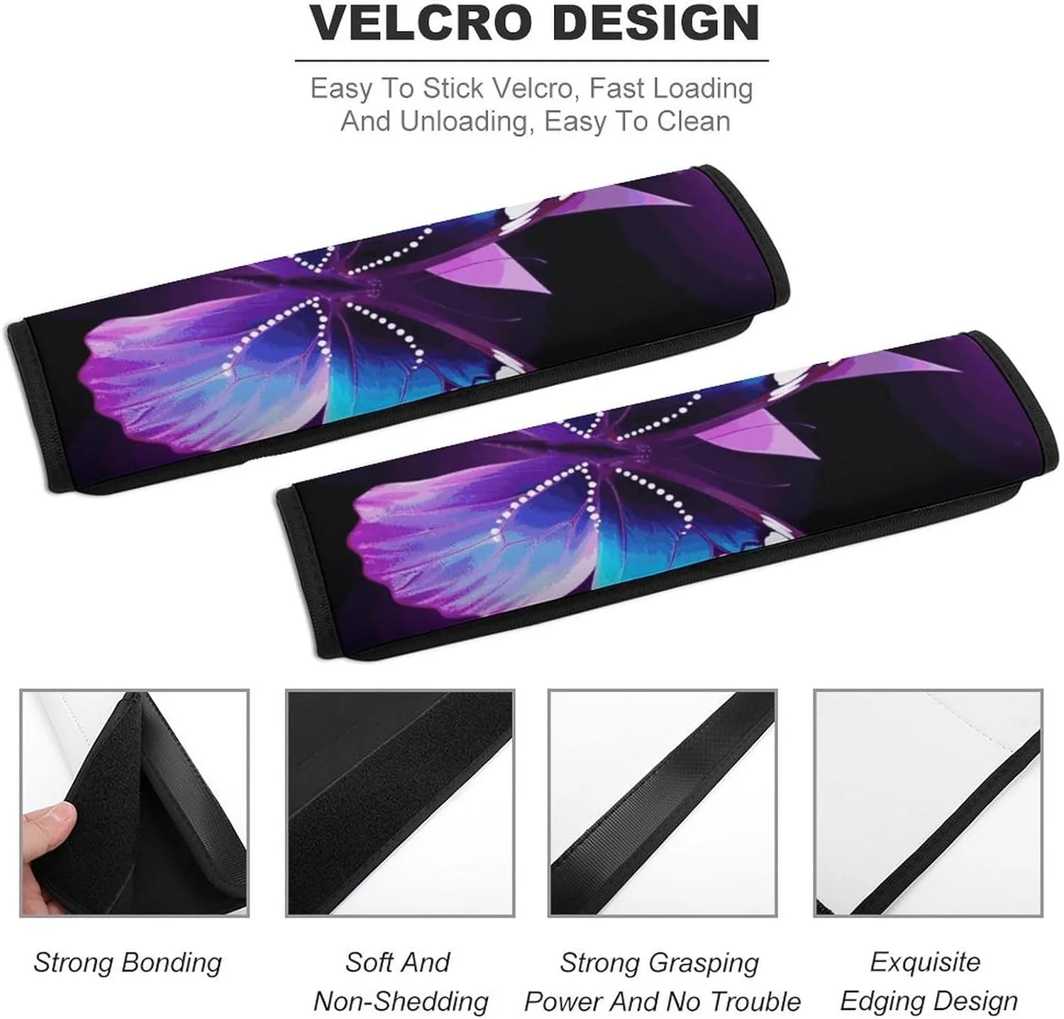 Blue Purple Butterfly Auto Seat Belt Cover 2PCS Universal Car Seat Belt Shoulder Protector Pad, Protect Your Shoulders and Neck for Car Seat Belt, Shoulder Bag, Backpack