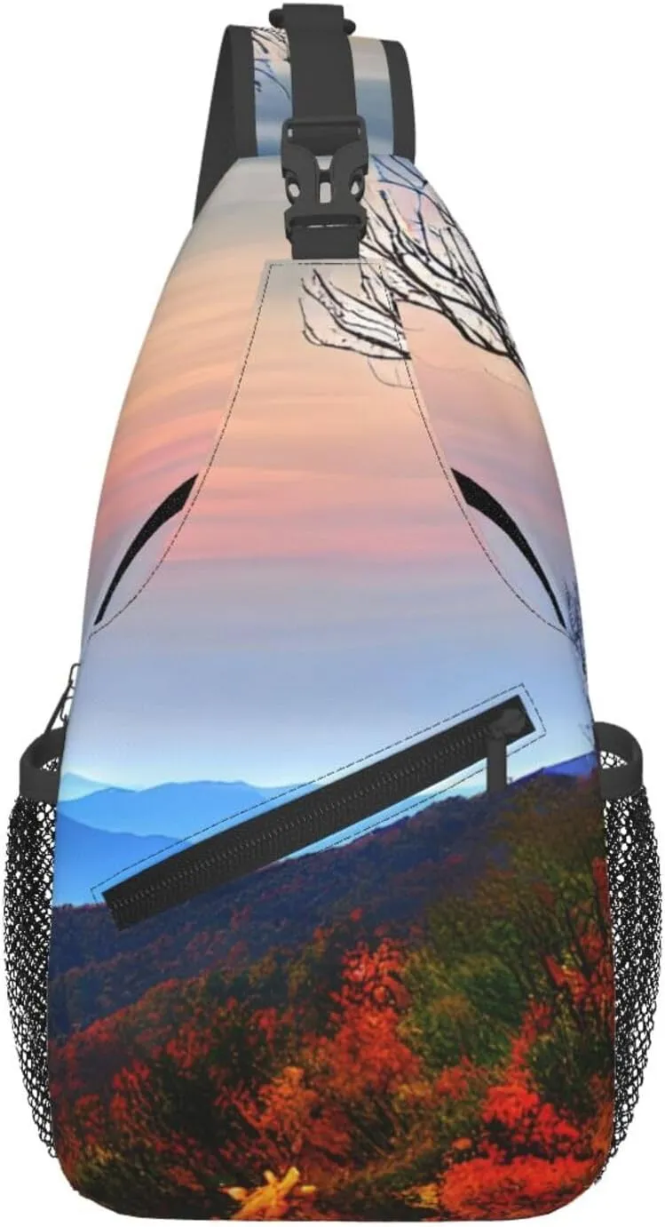 Blue Ridge Mountains Print Cross Chest Bag Diagonally,Sling Bag,Shoulder Bag For Travel, Hiking, Work