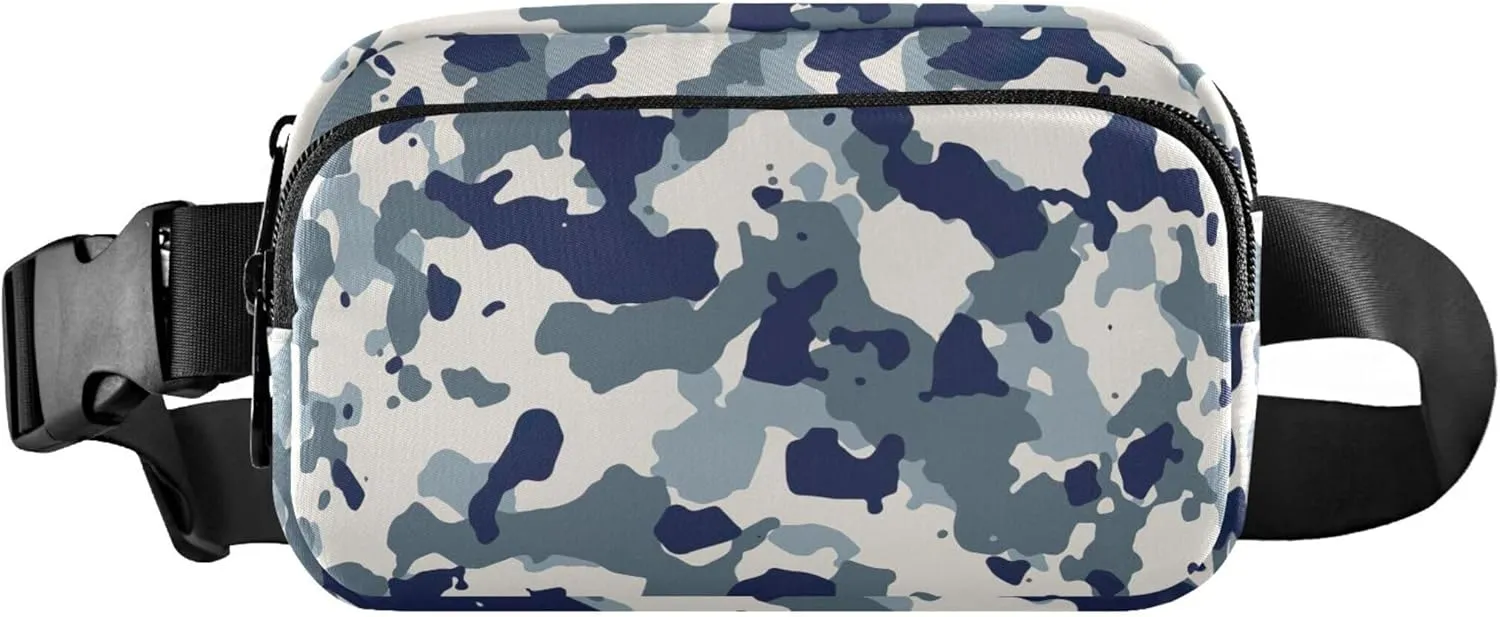 Blue White Camouflage Women Fanny Packs Large Hip Belt Bag Waterproof Fashion Waist Bag for Women