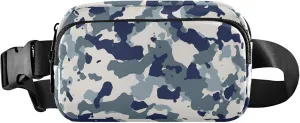 Blue White Camouflage Women Fanny Packs Large Hip Belt Bag Waterproof Fashion Waist Bag for Women