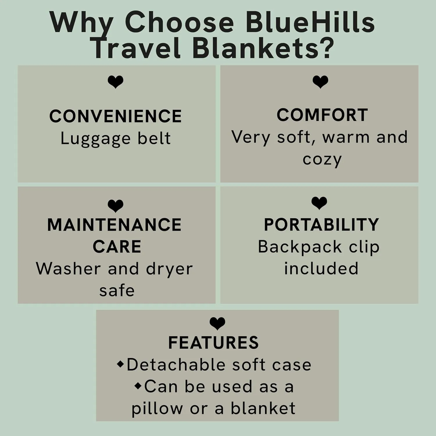 BlueHills Premium Soft Long Travel Blanket Pillow for Tall Airplane Flight Blanket Throw Luggage Belt & Backpack Clip Compact Packable Car Large 2 in 1 Combo Warm Gifts Navy Blue T051