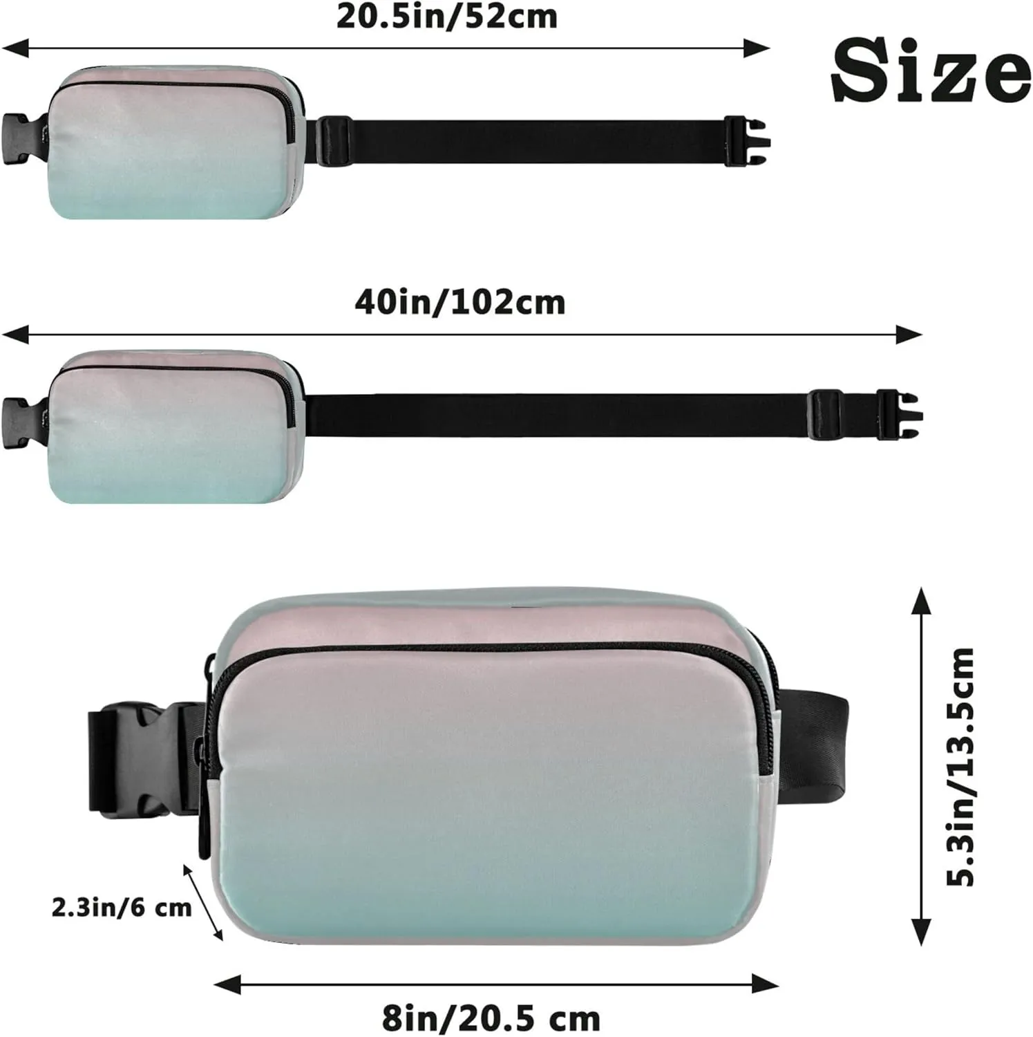Blush Pink Green Blue Gradient Women Fanny Packs Belt Bag Hip Pack Waterproof Trendy Travel Waist Bag