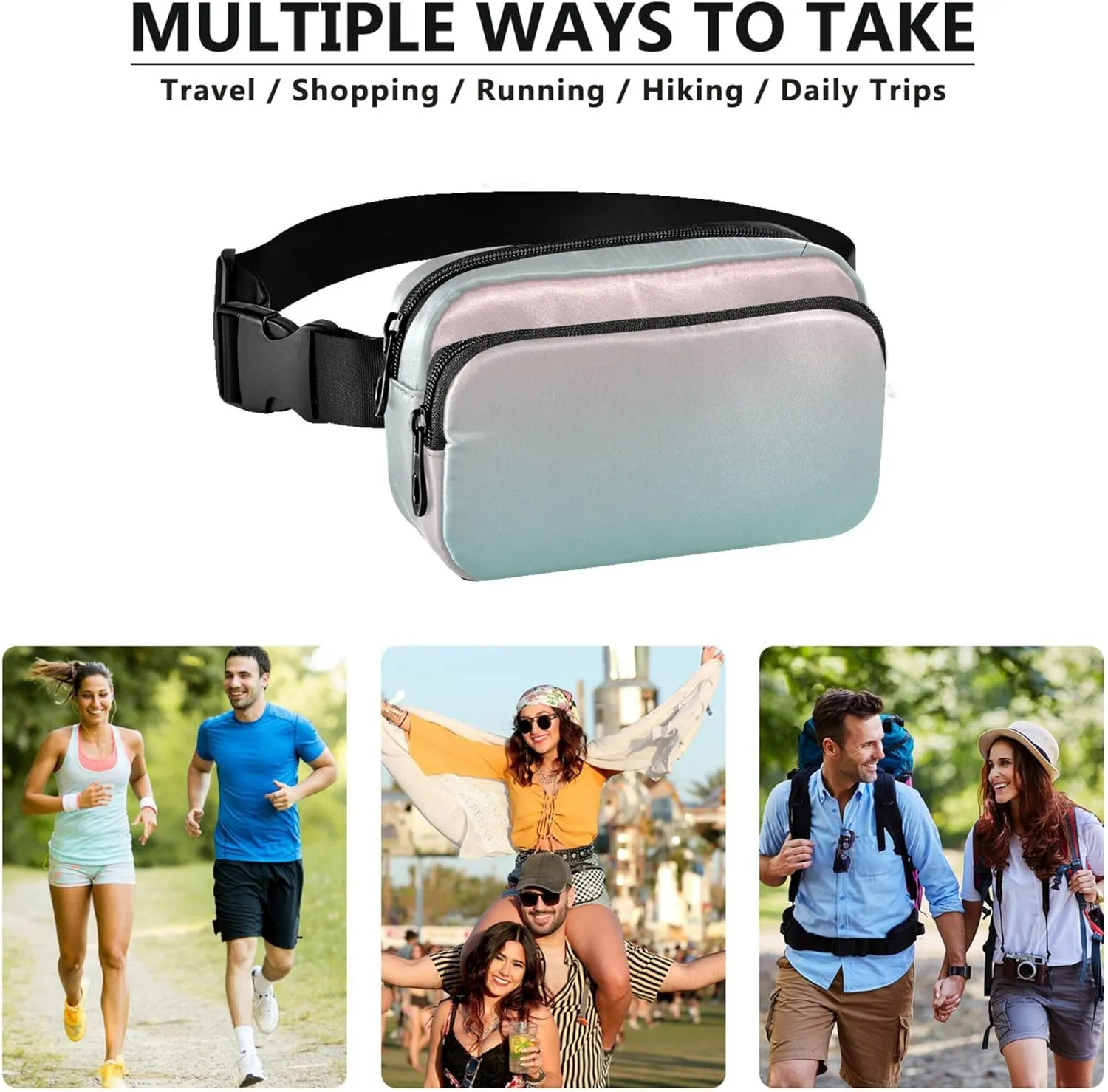 Blush Pink Green Blue Gradient Women Fanny Packs Belt Bag Hip Pack Waterproof Trendy Travel Waist Bag