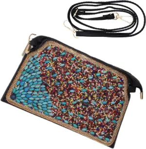 Boho Style Beaded Crossbody Bag for Women, Small Shoulder Bag, Beaded design Cell Phone Wallet Purse, Adjustable Strap