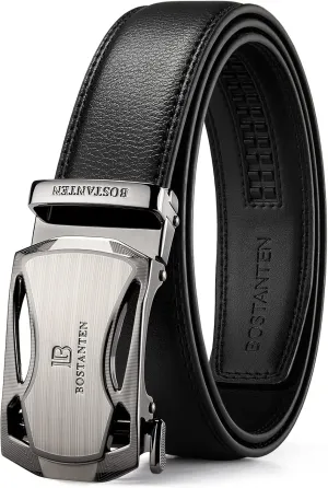 BOSTANTEN Mens Belt Leather Ratchet Belt For Men Dress and Casual with Adjustable Buckle, Trim to Fit