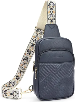 BOSTANTEN Sling Bag Quilted Crossbody Bags for Women Cross Body Purse Leather Fanny Pack with Adjustable Guitar Strap