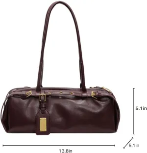 Boston Shoulder Bag for Women,Leather Tote Bag,Casual Bowling Bag with Belt Tags,Retro Underarm Bag for Work/Travel