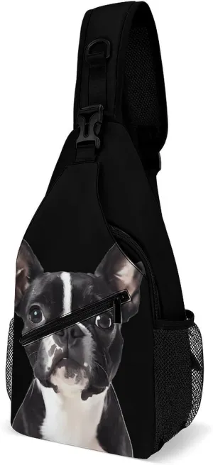 Boston Terrier Cute Funny Crossbody Sling Bag Novelty Chest Bags Shoulder Backpack For Travel Hiking 15×8×4 Inches