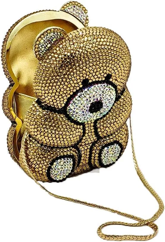 Boutique De FGG Bear Evening Bags and clutches for Women Formal Crystal Clutch Purse Party Animal Rhinestone Handbags,Mini