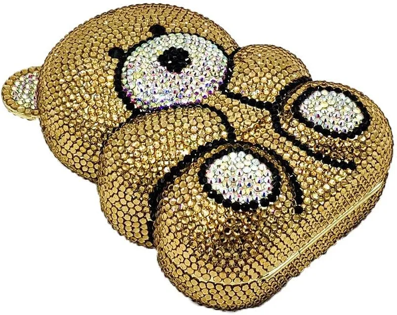 Boutique De FGG Bear Evening Bags and clutches for Women Formal Crystal Clutch Purse Party Animal Rhinestone Handbags,Mini